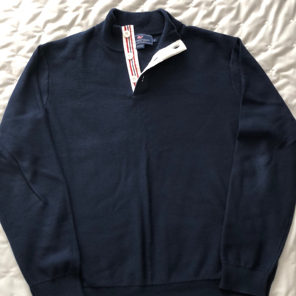 Cotton button mock neck sweater